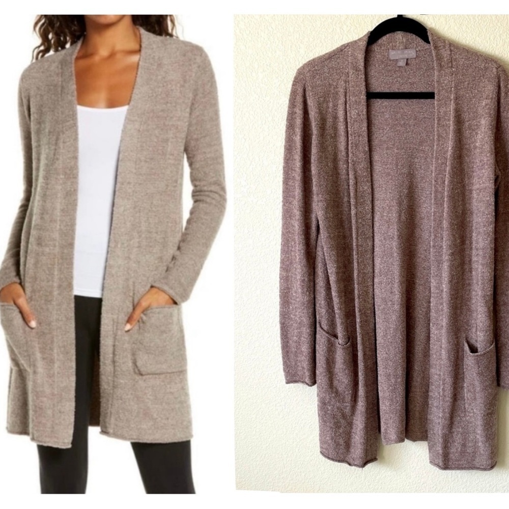 Barefoot Dreams Cozychic Lite Knit Open Front Cardigan Sweater S Taupe Cozycore